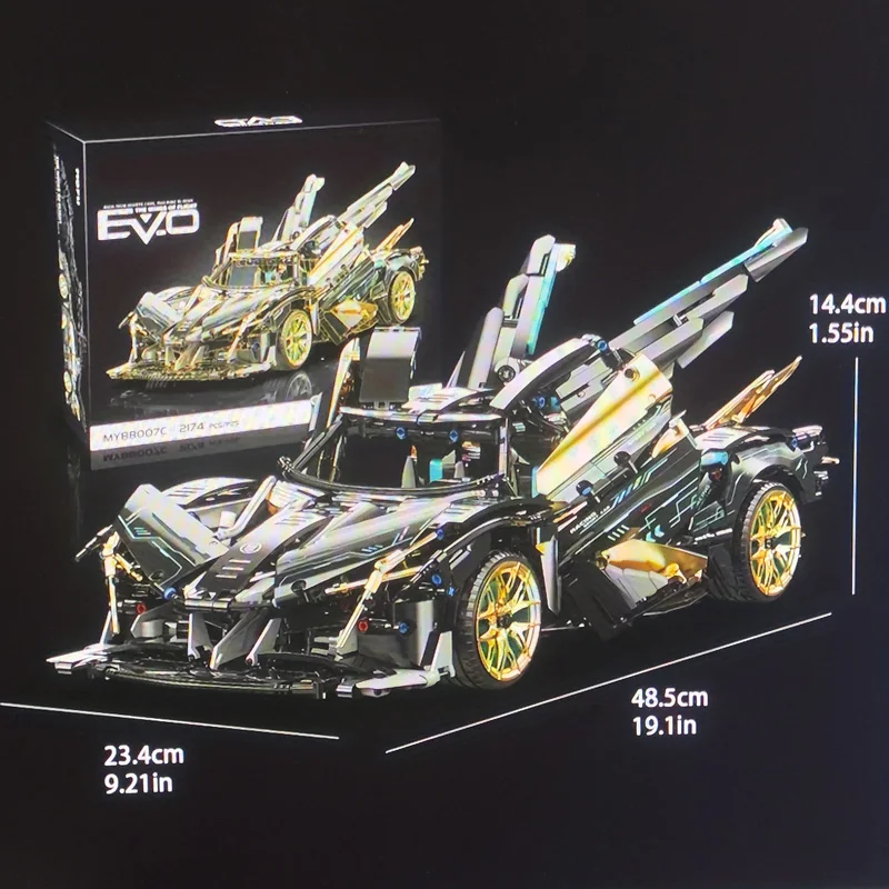 Sun God Black Gold Auto sportiva Building Blocks Puzzle Adulto Alta difficoltà Assemblaggio Modello di auto da corsa Regalo per ragazzo