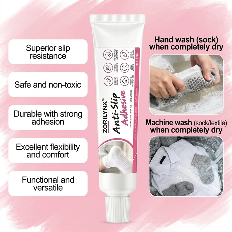 Professional Anti Slip Adhesive Waterproof Strong Bond Non Skid Grip Glue for Socks Carpet Shoes Hanger Crafts 100ml - ZORILYNX