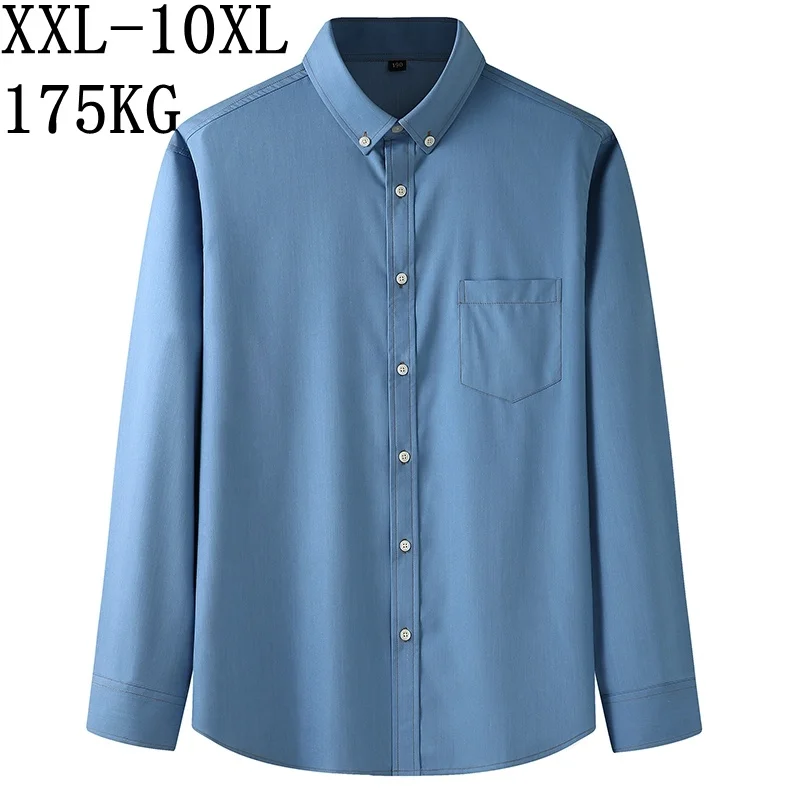 

10XL 8XL 7XL Casual Solid Color Oxford Men's Shirts Loose Long Sleeve Comfortable Shirt Men Brand Clothes Business Male Tops