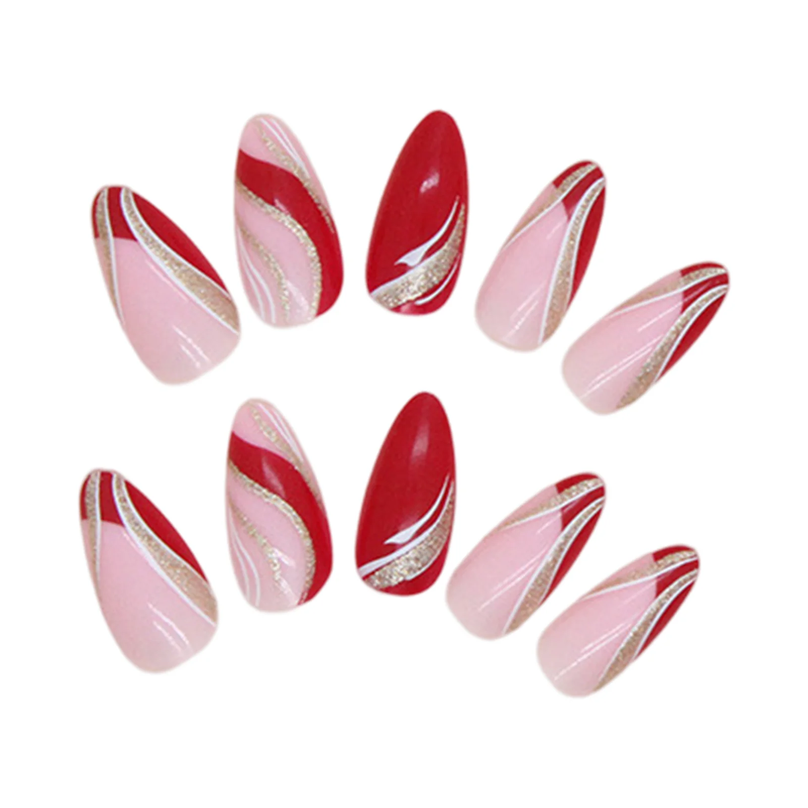 French Style with Gold Decor Wine Red False Nails Long Lasting Safe Material Waterproof False Nails for Women and Girl Nail