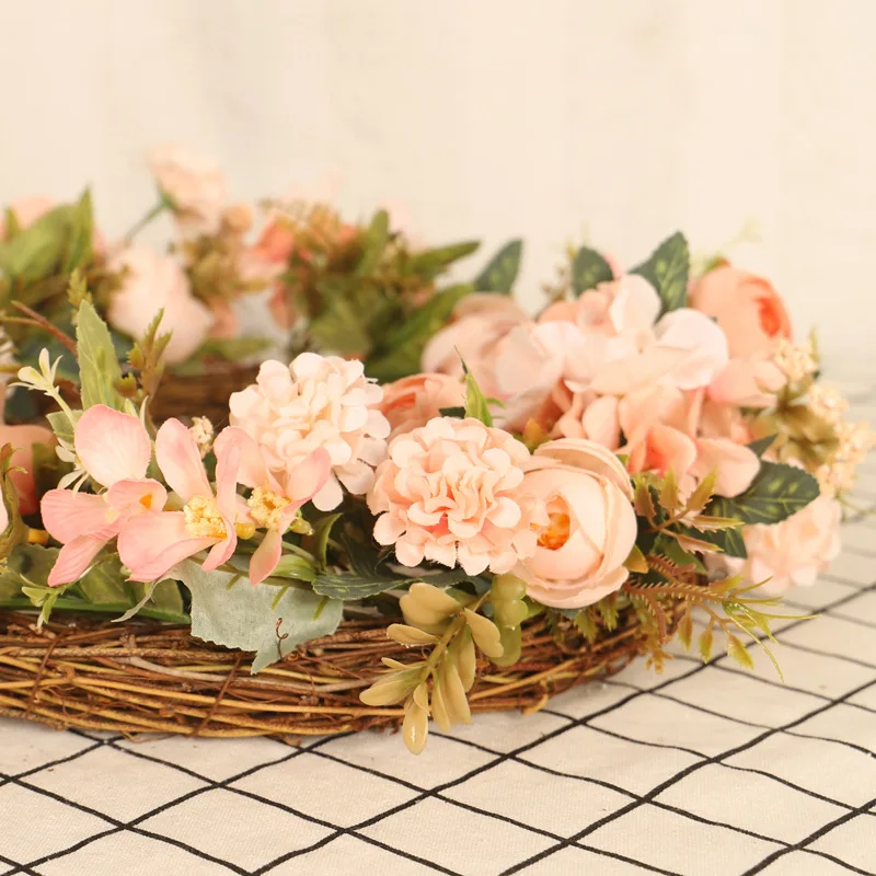 140cm Artificial Rose Flower Wreath Window Door Hanging Garland Christmas Wall Ornament Wedding Bridal Wreath Decor