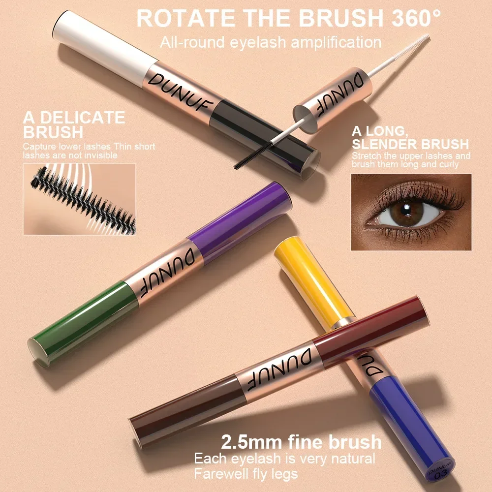 DUNUF 2 IN 1 Double-HEAD สีสันพิเศษมาสคาร่าติดทนนาน Long Curl ขนตาหนาธรรมชาติ Volume Curl Lash มาสคาร่า