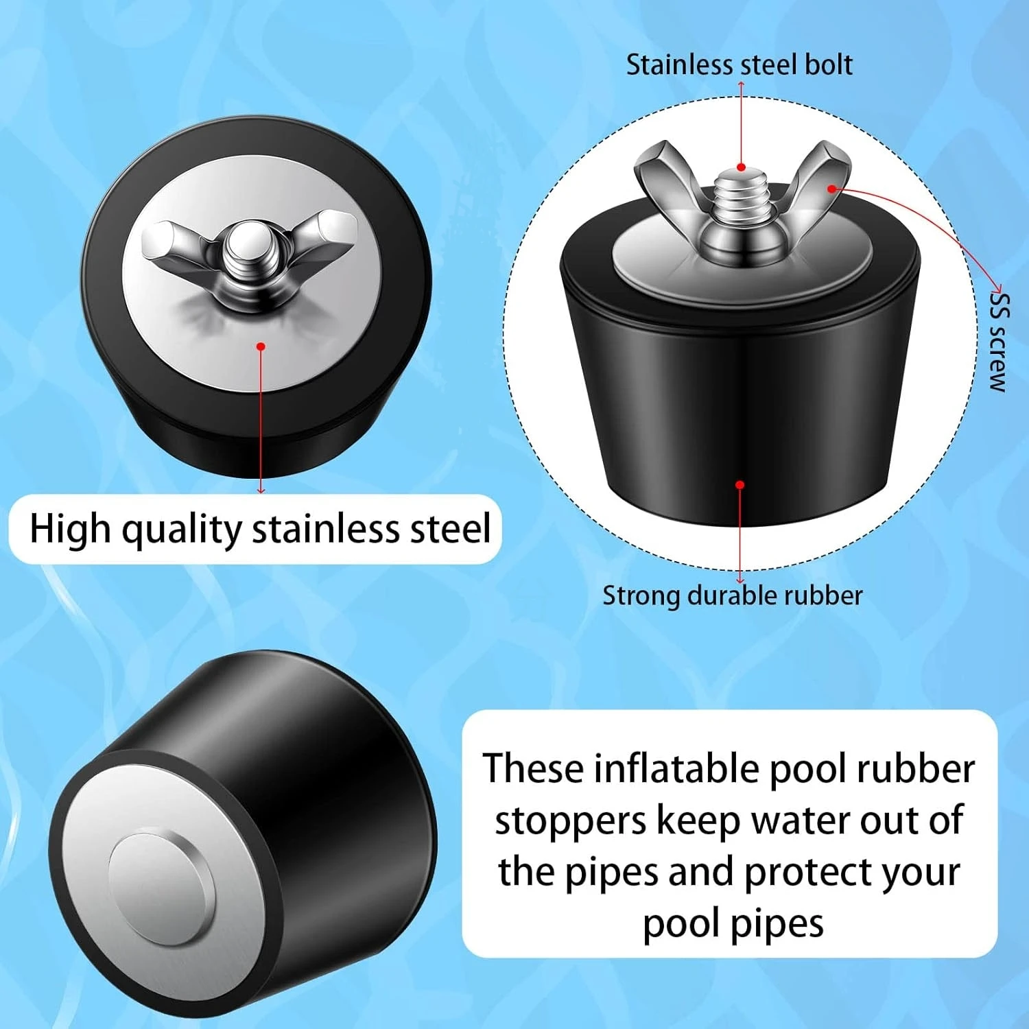 Gummi-Winter-Frostschutz-Poolstopfen – erweiterbare winterisierende Stopper mit SS-Schrauben zur Rohrabdichtung – Poolzubehör – Detail 2