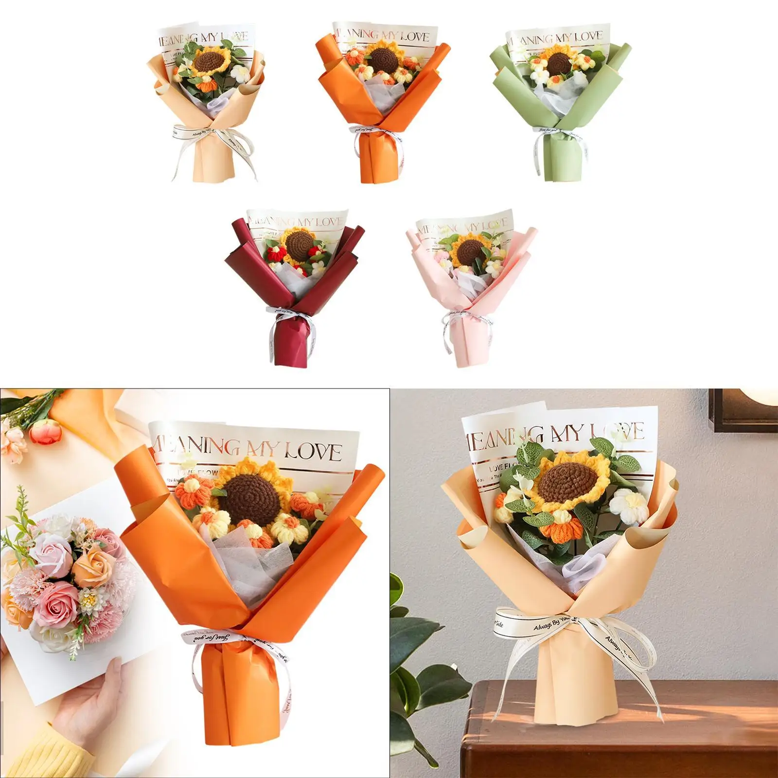 Buket Bunga Rajutan Bunga Matahari Selesai Dekorasi Rumah Kantor Bunga Rajut untuk