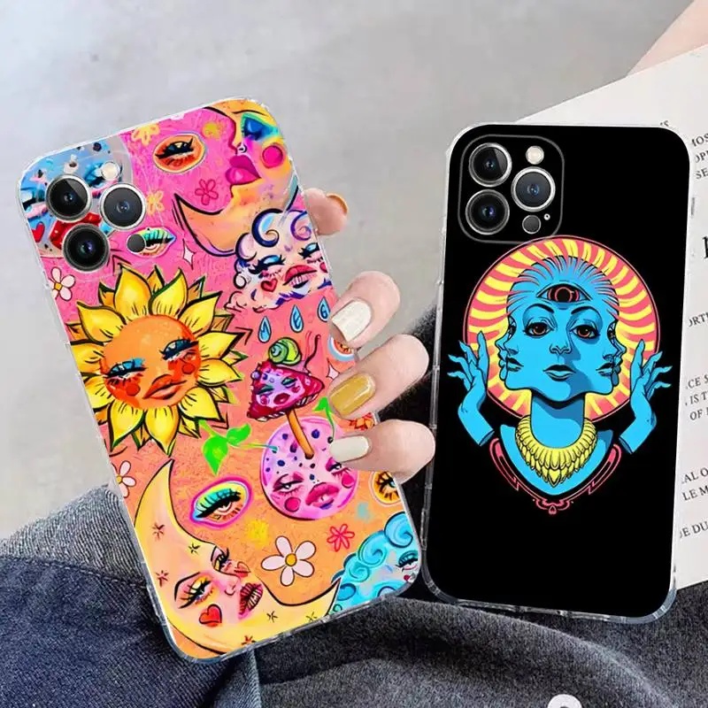 Indie Hippie Art Phone Case For iPhone 11 12 13 14 Mini Pro Max XR X XS TPU Clear Case For 8 7 6 Plus SE 2020