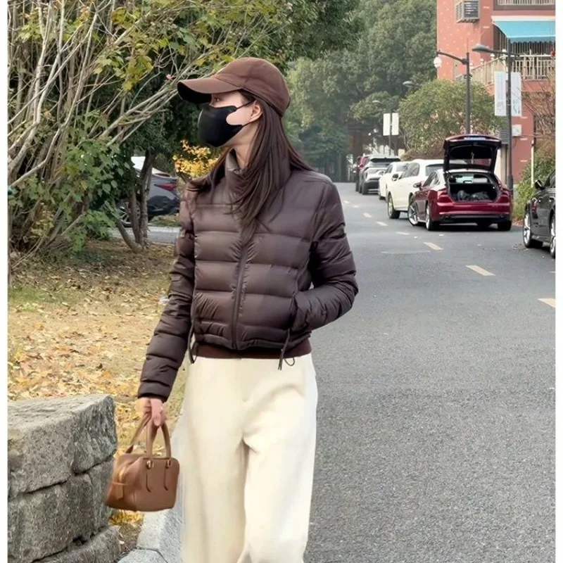 Women Warm Stand Collar Padded Coat Solid 2026 New Winter Cropped Lightweight Thick Cotton Jacket Daily Outerwear