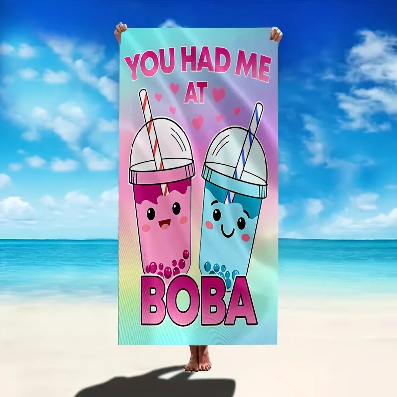 Cute Kawaii Boba Bubble Tea Beach Towel Microfiber Quick Dry Cartoon Milk Tea Bath Towel For Pool Beach Travel Girls Teens Gift