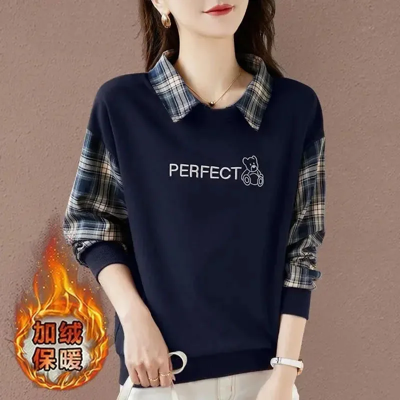 ฤดูใบไม้ผลิฤดูใบไม้ร่วงผู้หญิงขนาดใหญ่ 4XL เสื้อกันหนาวหญิง Patchwork ลายสก๊อตเสื้อกีฬาสุภาพสตรีเกาหลีแขนยาว Hoodies Jacket