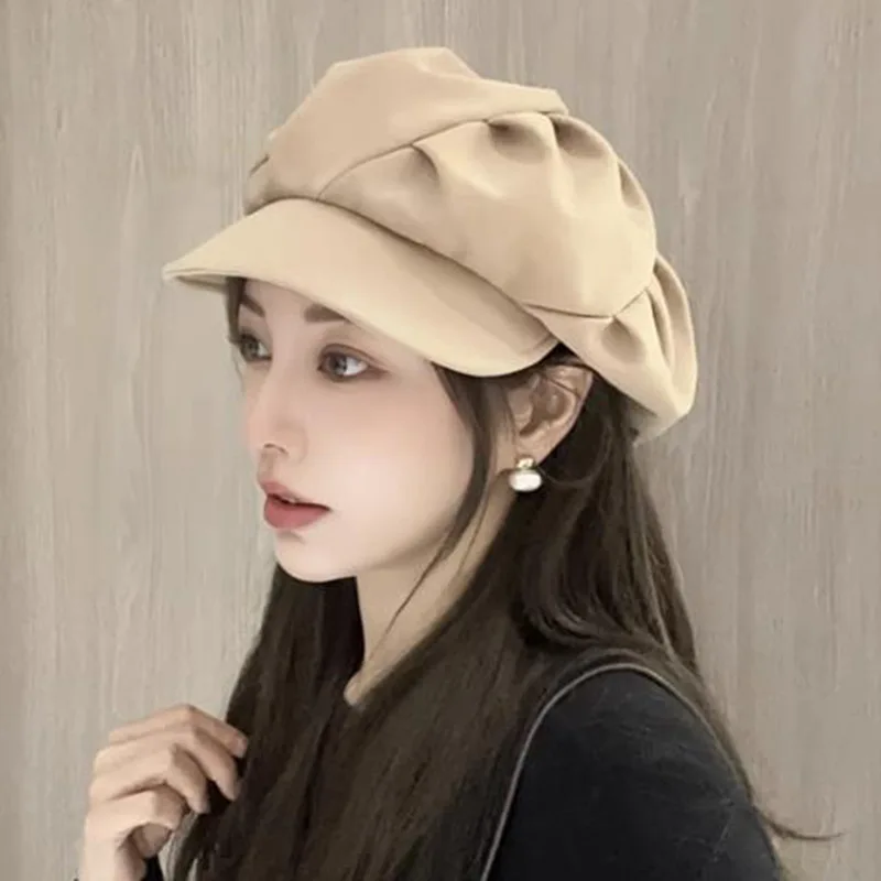 Women Octagonal Hat Beret Solid Color Retro Simple Korean Style Daily Leisure Newsboy Cap Female New