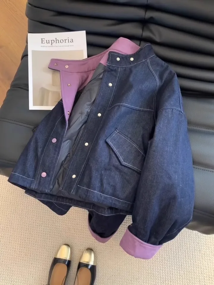 

Color Blo ort Denim Cotton Jaet Women Winter plus Size Loose Faionable High End Good Looking Warm Cotton Coat Outerwear