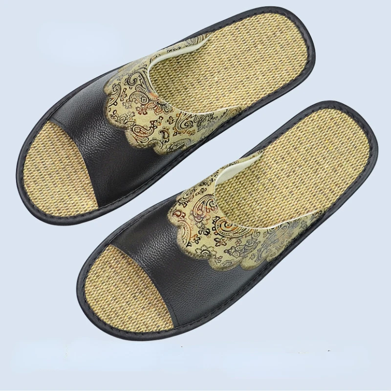 XIHAHA Embroider Slippers Leather Home Indoor House Slippers Women Luxury Soft Flats Shoes Slipper Cool Sandals Home Shoes