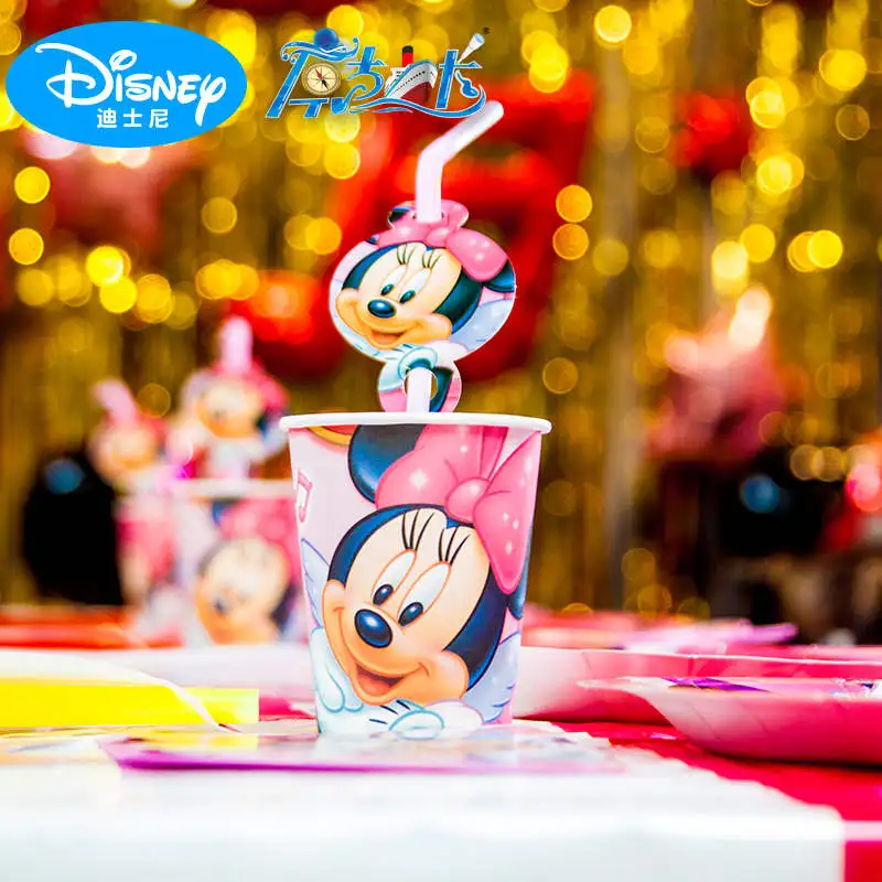 Disney Minnie Mouse Theme Party Disposable Tableware Girl Birthday Minnie Decor Paper Plates Cups Balloon Baby Shower Supplies