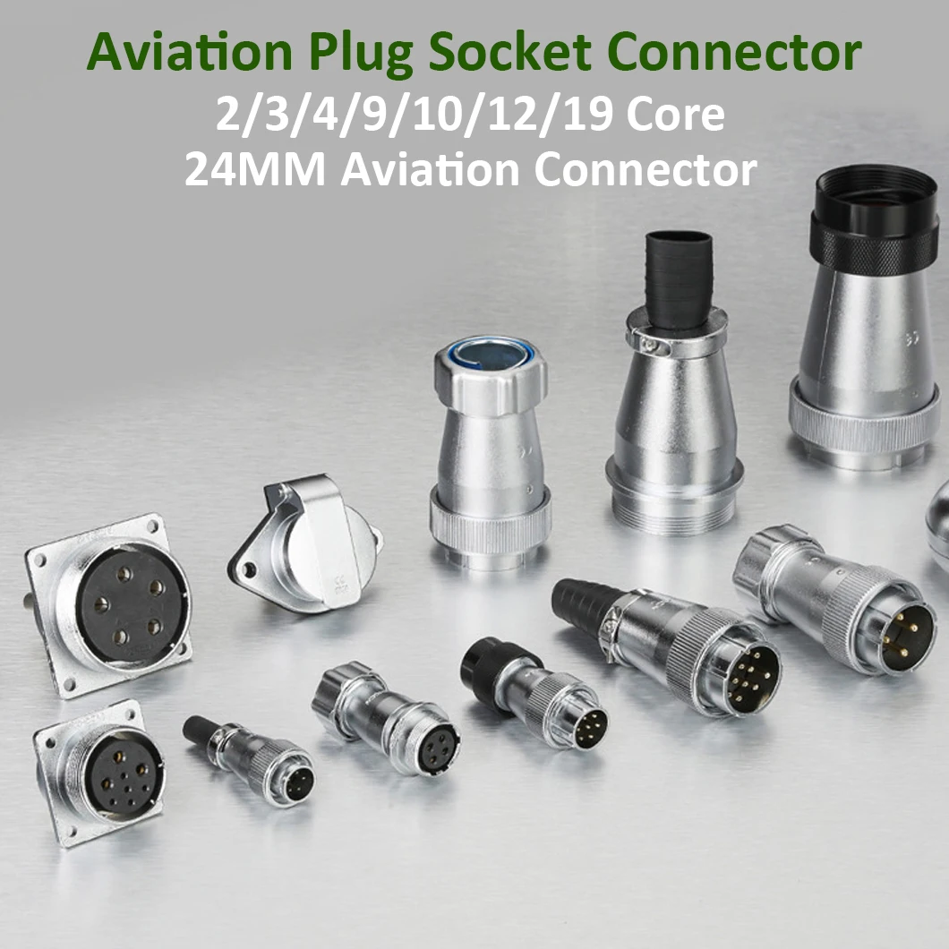ABILKEEN WS24 24mm Industrial Aviation Female Plug+Male Socket 2/3/4/10/12/19 Core Power Connector Industrial Aviation Connector