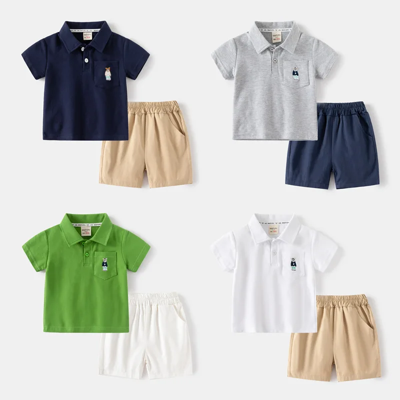 Children's Summer Suit2024New Boys' Short Sleeve Shorts Two-Piece Suit Babypolo