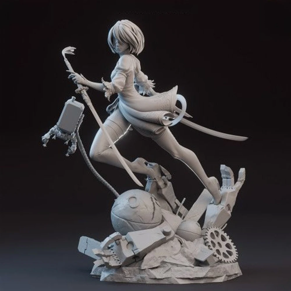 1PC Two B Blindfold Girl YoRHa Soldier 3D Printed Resin Blank Model Figurine DIY Coloring Self-assembly Collectible Statue