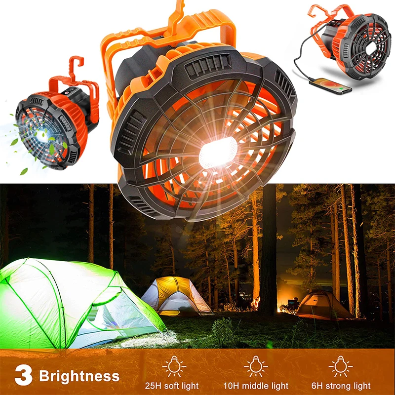 

5200mAh LED Camping Fan Lights Outdoor USB Rechargeable Tent Camping Light Travel Portable Ceiling Fan Lamp Emergency Power Bank
