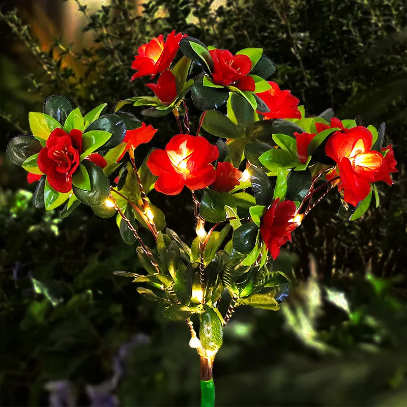 

Солнечные светодиодные светильники в форме азалии, 7-секционные, для наружного декора сада, многоцветное ландшафтное освещение для двора, дорожек, заднего двора
