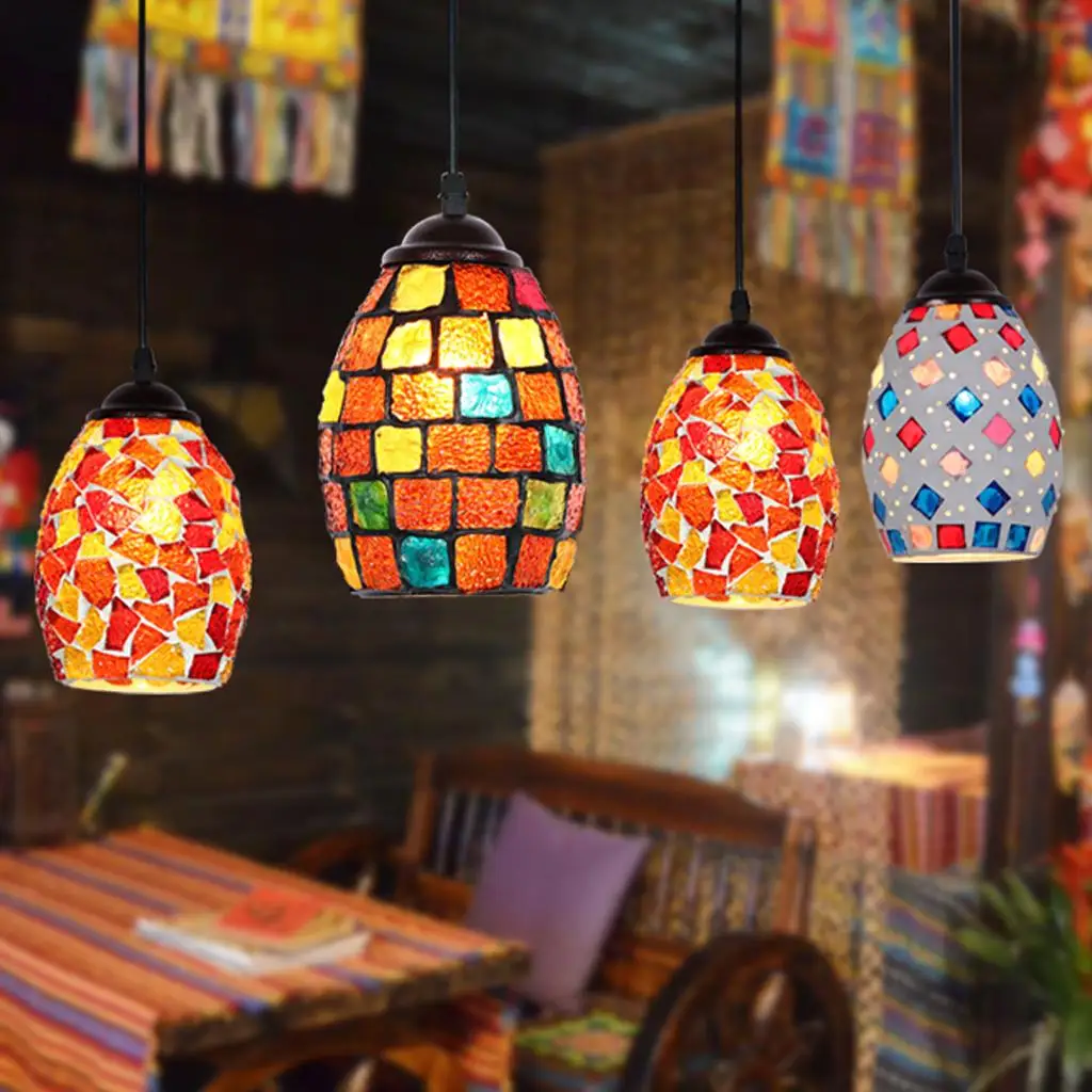 

Retro mosaic pendant lampshade, hanging loft ceiling lamp, multicolored