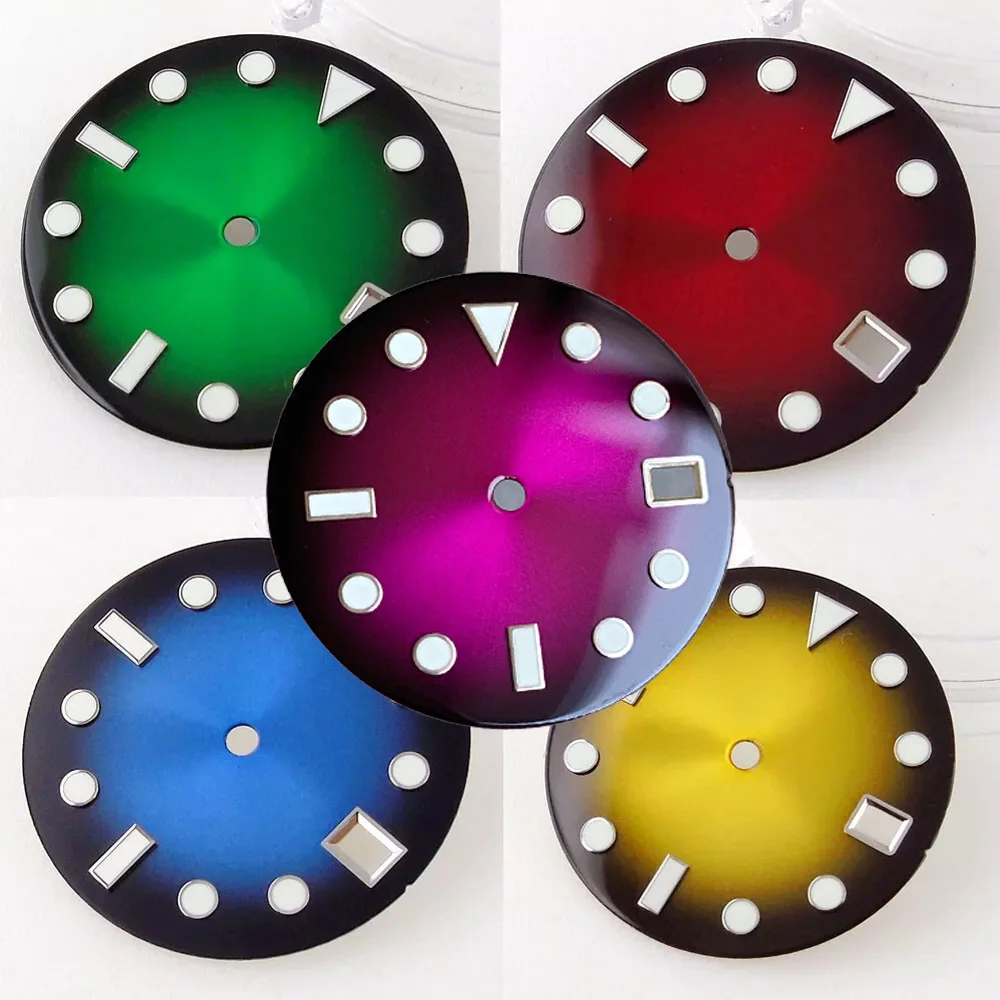 

NH35 Watch Modification Accessories 29mm Purple Sterile Watch Dial Face Green Luminous indexes For NH35 NH36 Diver Watch Part