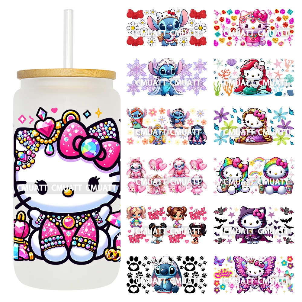 Cute Cat Girly Princess 16OZ UV DTF Cup Wrap Transfer Stickers Custom Labels DIY Durable Waterproof Logo For Libbey Glass Can