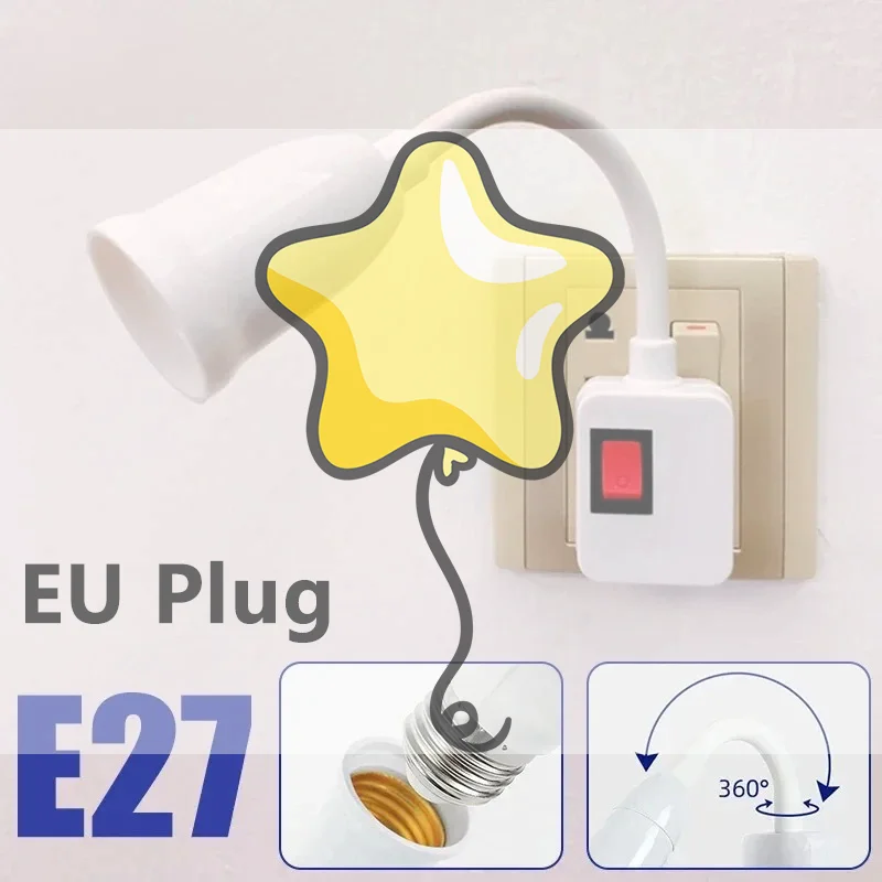 E27 Direct Plug In Swivel Head E27 Socket Bulb Holder With Switch EU Plug LED Table Lamp Stainless Steel Hose Steering Lever