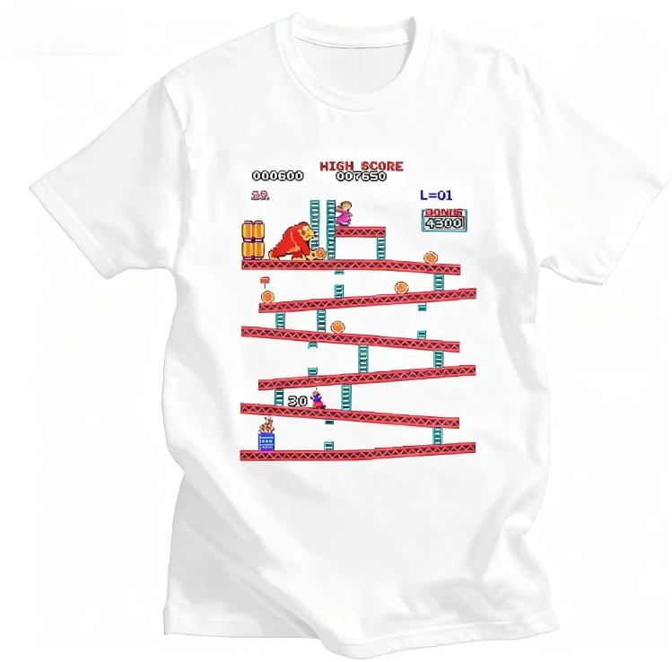 2025 جديد متعة دونكي كونغ تي شيرت الرجال ممر لعبة تي شيرت مطبوع 100_ القطن تي شيرت تي شيرتات قصيرة الاكمام ملابس الشارع