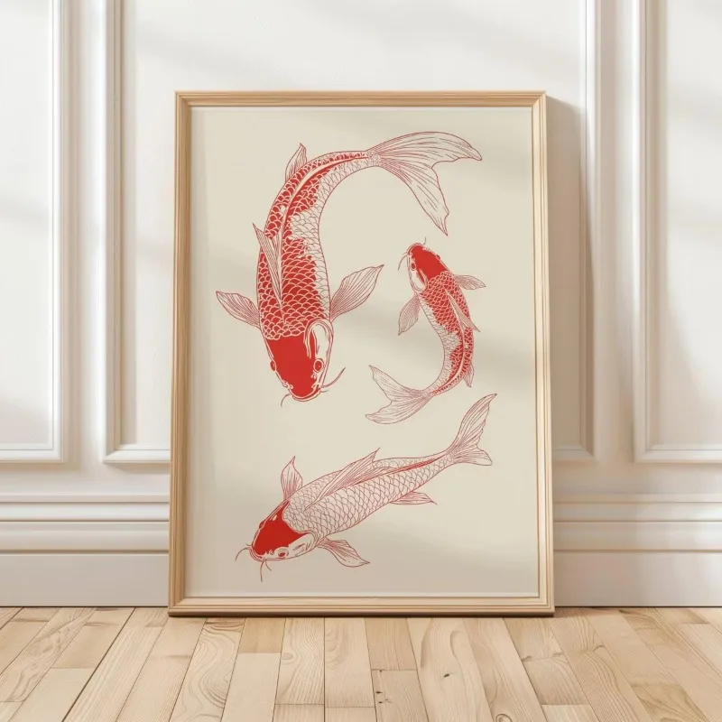 Japanese Red Koi Fish Canvas Prints Poster Modern Minimalism Aesthetic Art Prints Bedroom Kitchen Home Decor Art Poster Gifts