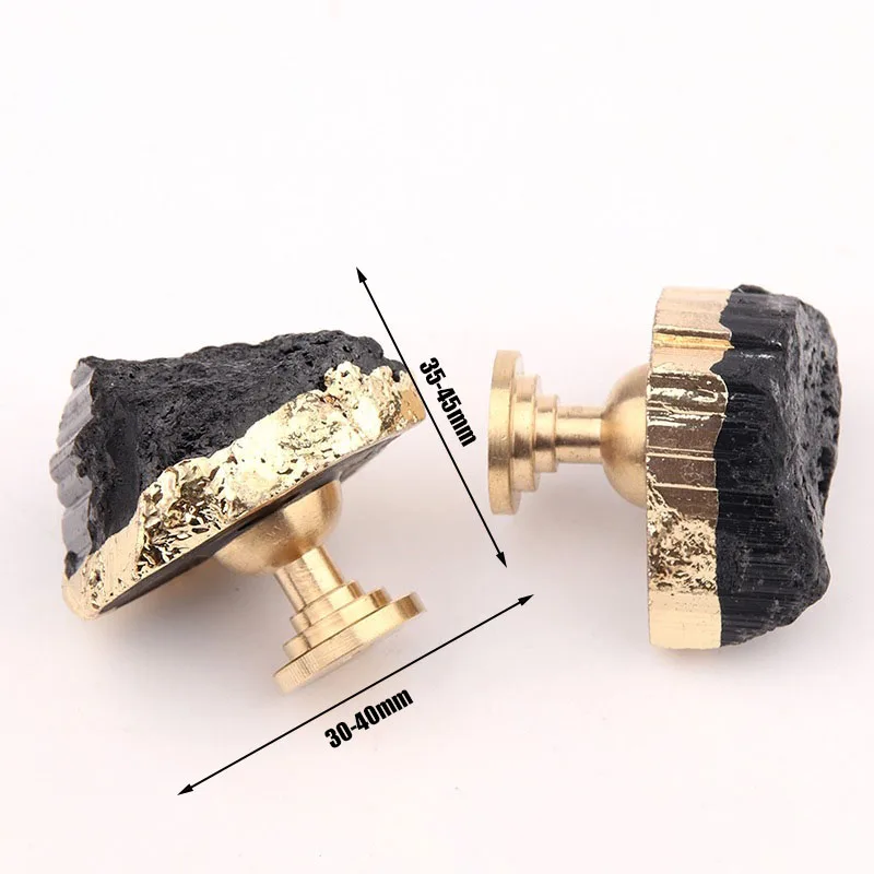 1pcs Luxury Natural Black Tourmaline Brass Single Hole Handle Drawer Knobs Kitchen Cupboard Pull Wardrobe Door Jewelry Box Hook