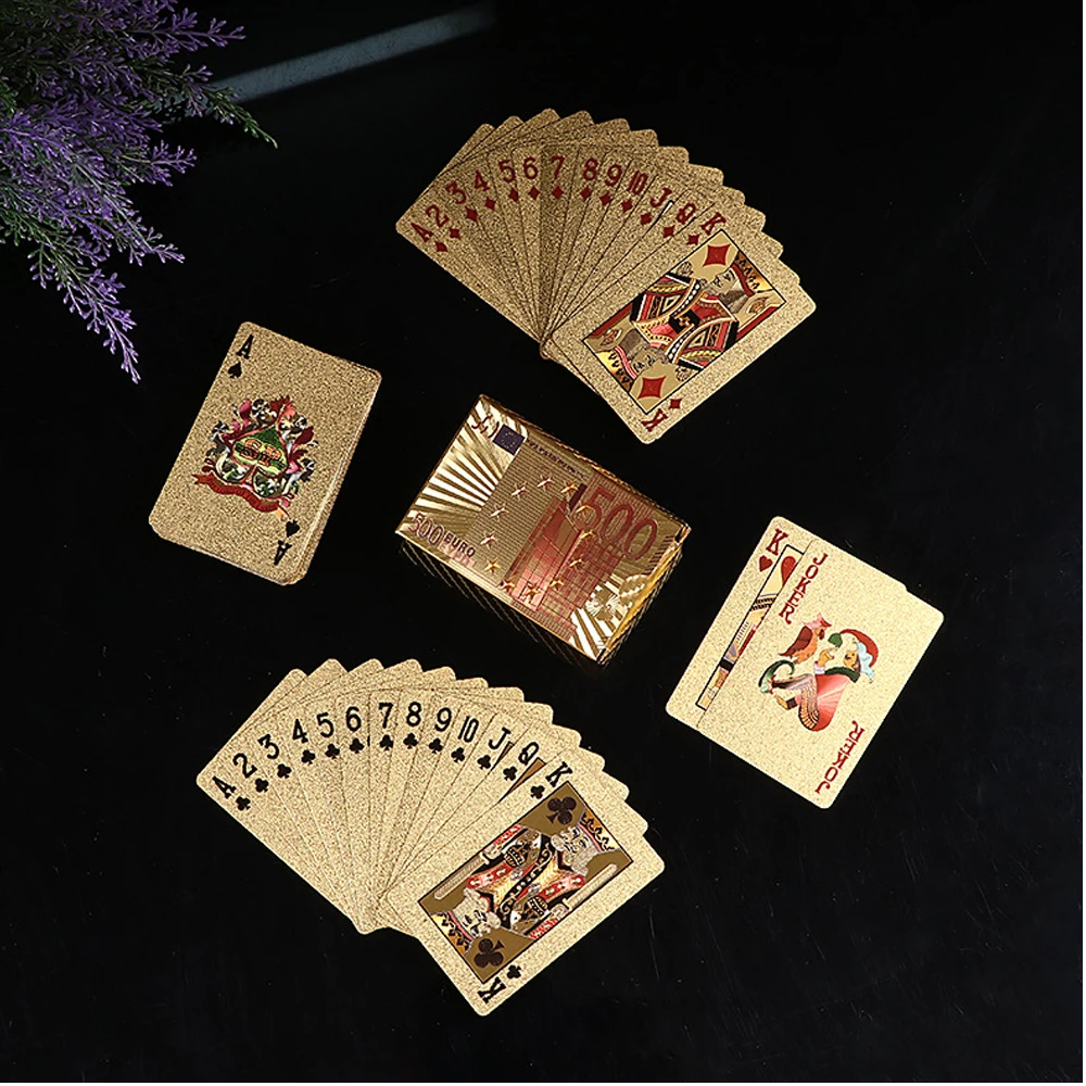 New 24K Gold Playing Cards Plastic Poker Game Deck Foil Pokers Pack Magic Waterproof Card Gift Collection Gambling Board Game