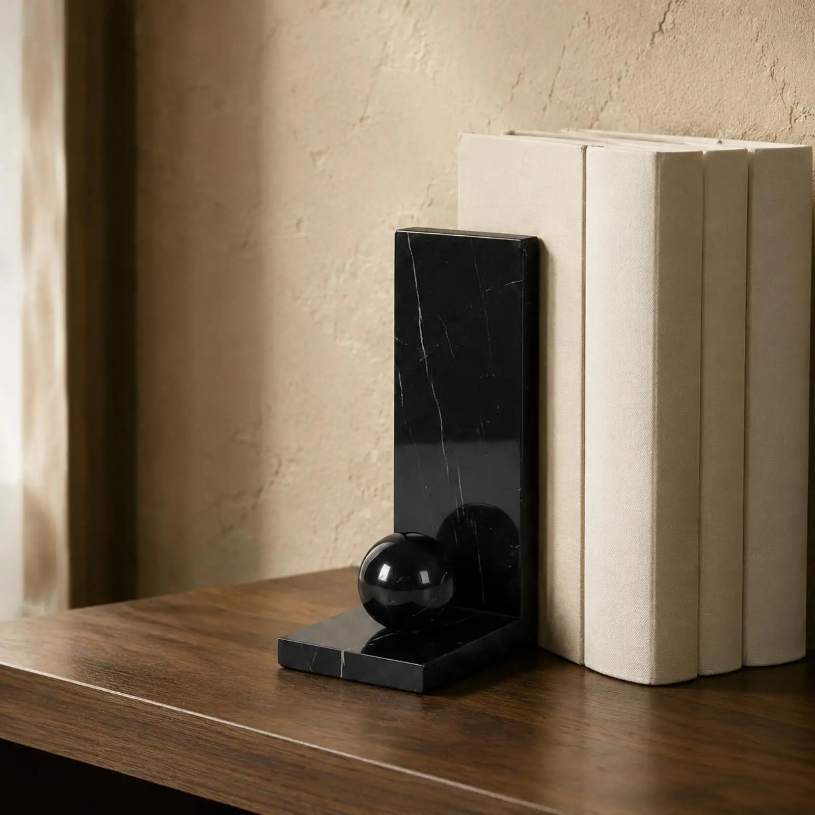 2 Pieces Marble Sphere Bookend Modern Chinese Design Book Holder Solid Stone