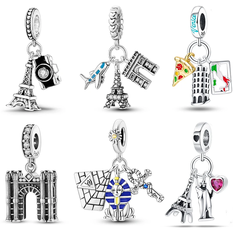 Eiffel Tower Pyramid Arc de Triomphe Famous Architecture Series Charms Beads Fit Pandora 925 Original Bracelets DIY Jewelry