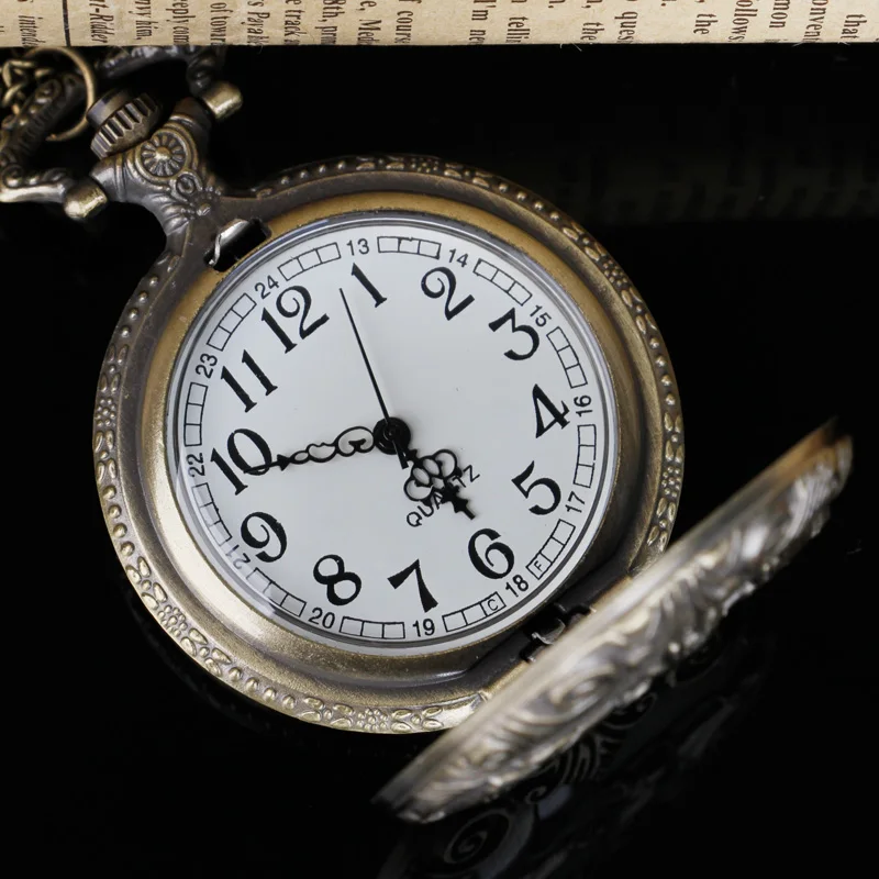 خمر ثلاثة الحصان نمط الكوارتز قلادة كبيرة ساعة الجيب الرقمية الوجه الهاتفي Ntique نموذج Tuo الجدول تنقش ساعات الجيب