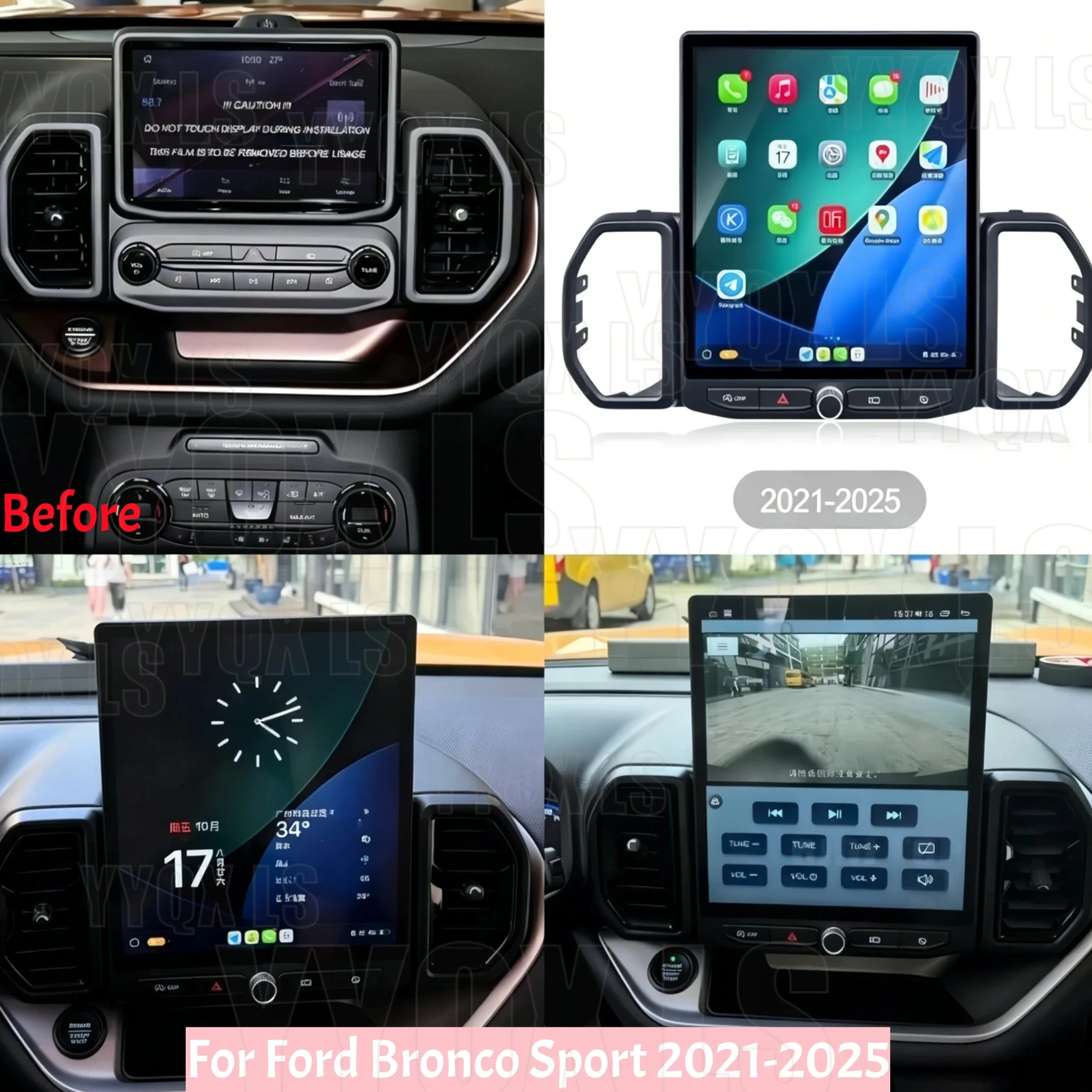 12.1 inch For Ford Bronco Sport 2021-2024 Car Navigation Multimedia Player supporting 4G WiFi CarPlay and Android Auto Bluetoot