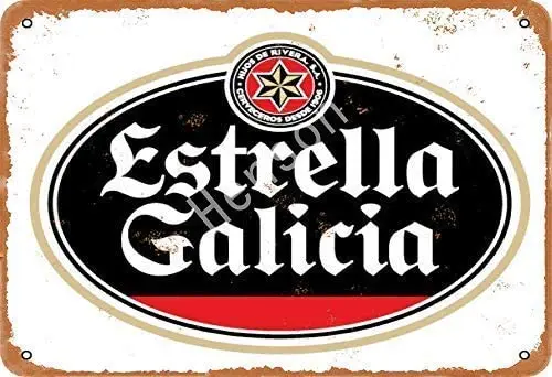 Estrella Galicia Beer Metal Tin Sign Multipurpose Retro Metal Plaques for Kitchen Office Decor 12x8 inches