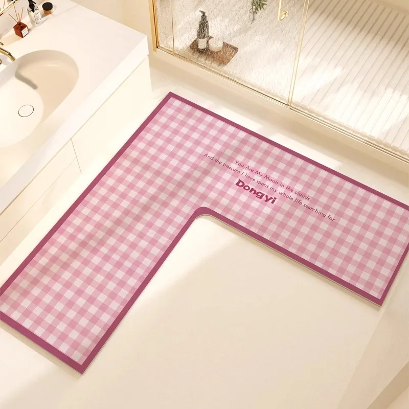 

Absorbent L-Shaped Bathroom Kitchen Floor Mat Simple Striped Anti-Slip Quick Dry Silicon Dendroid Material Home Use Rug