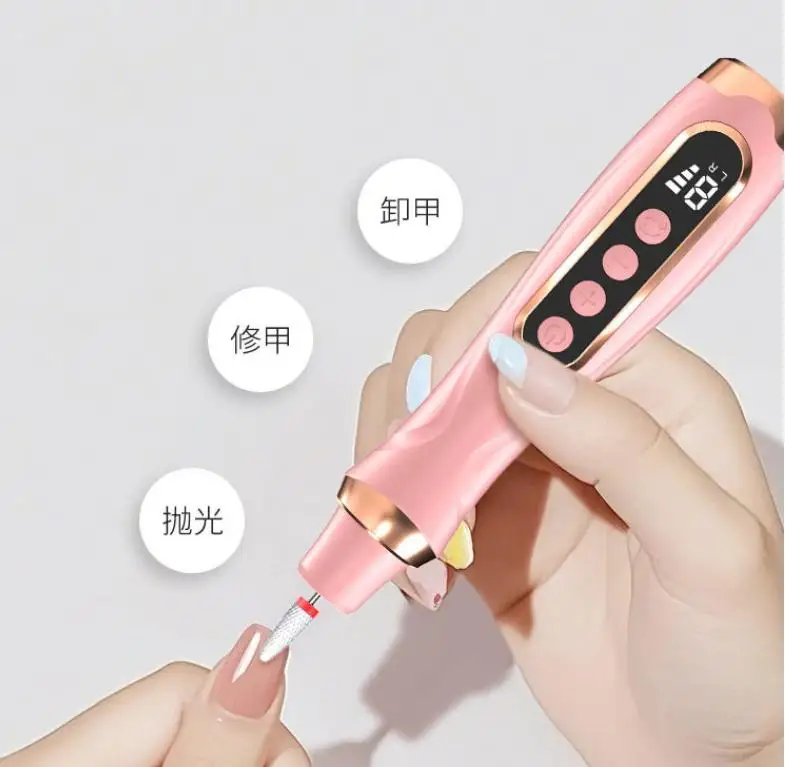 Electric Nail-Drill 20000RPM 6 Speeds Rechargeable Cordless Manicure Machine Low Noise LED Display For Acrylic Gel-Nail Care Kit