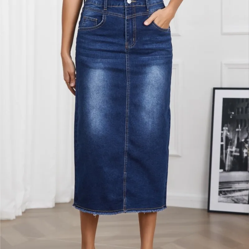 

Faldas Para Mujeres Autumn Winter Denim Skirt Women's Button Retro Denim Mid-Length Pocket Skirt Falda De Mezclilla Short Skirt