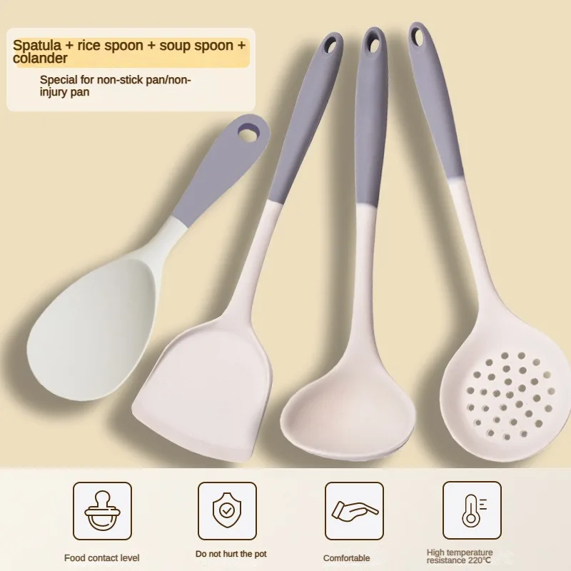 1/2/3/4set Szürke Fehér szilikon Szedőlapát Leves Evező lapátja beállítása non-stick Bétel Főzés eszközök konyhai Főzés készlet