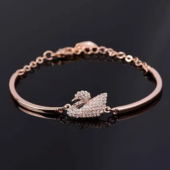 Luxury Zircon Charm Bracelet Jewelry Accessories for Women's Party Gifts Fashion Gold Rose Gold Swan Bangle 4