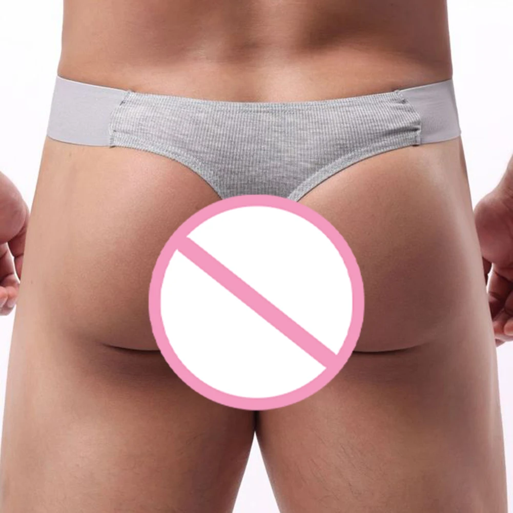 

Men's Breathable Low Waist Ribbed Thongs with Bulge Pouch Solid Color G-String Briefs Underwear for Sport and Casual Use