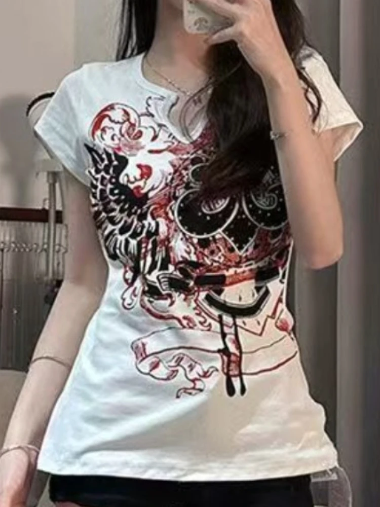 

Harajuku Subculture Punk футболки женские эстетические Y2k винтажные топы Hot Chick 2000-х годов с коротким рукавом готическая уличная одежда новая