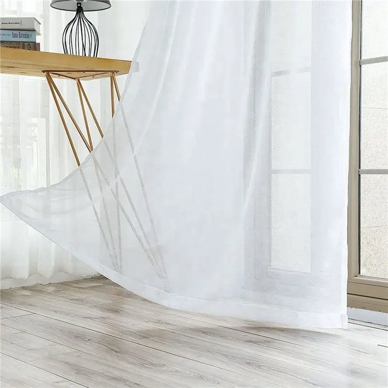 Carefree- 8 Panels White Sheer Curtains 84 Inches Long Rod Pocket Window Treatment Gauze Voile Drapes for Bedroom Living Room