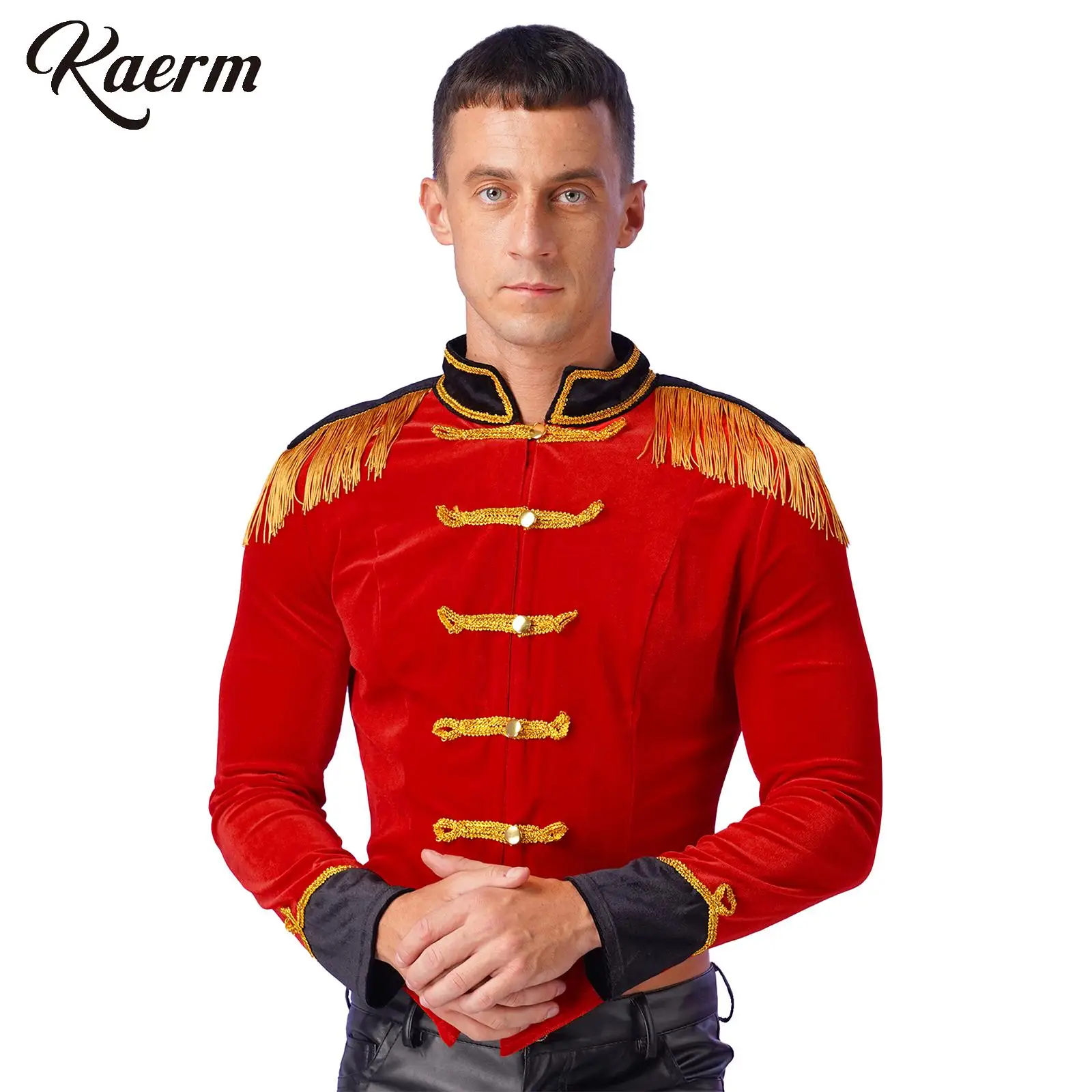 

Men‘s Ringmaster Circus Show Costume Tassel Cap Button Down Formal Tuxedo Jacket Medieval Knight /King Roleplay Dress-up