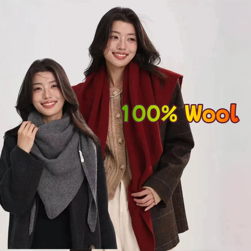Korean 100% Wool Triangle Scarf Luxury Multi Functional Super Comfortable Scarf Women Winter Gentle Sweet Muffler Neck Warmer