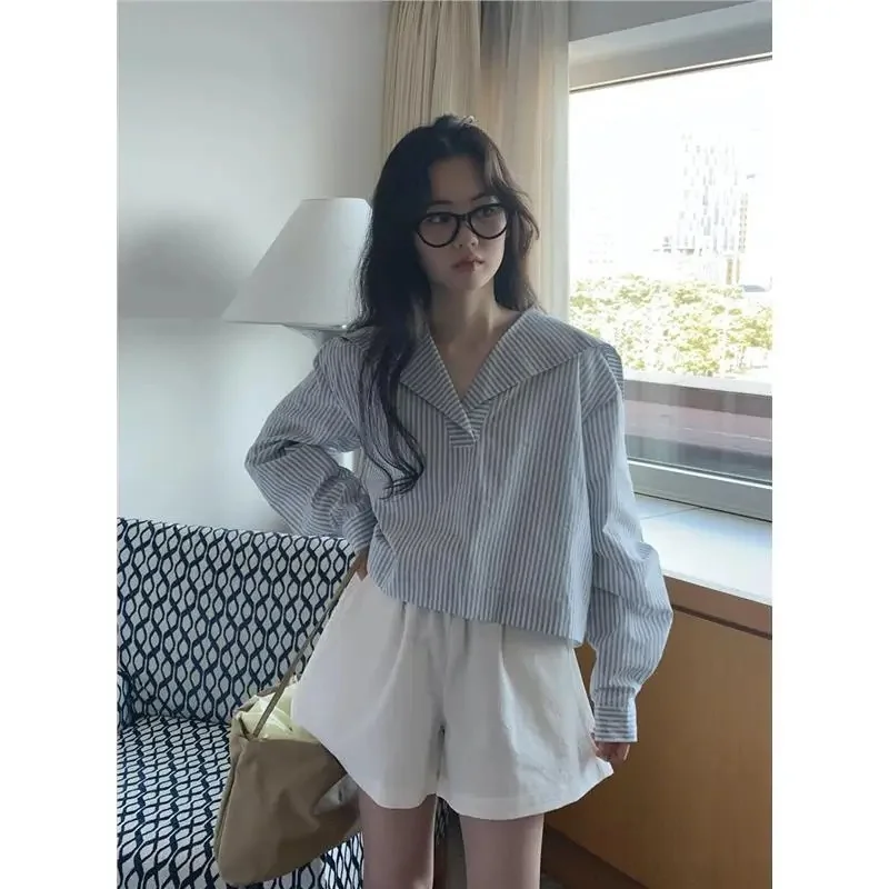 2024 Autumn New Long Sleeve Versatile Casual Loose Fit Slimming Shirt Women's Korean Style Age-Reducing Striped Slim Fit Top