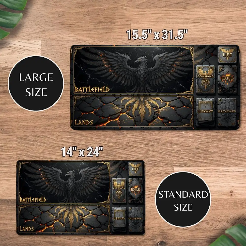 Phoenix Golden Lava Cracked Rock MTG Playmat with Game Zones Non Slip Rubber TCG Card Game Play Mat Magic The Gathering Desk Mat