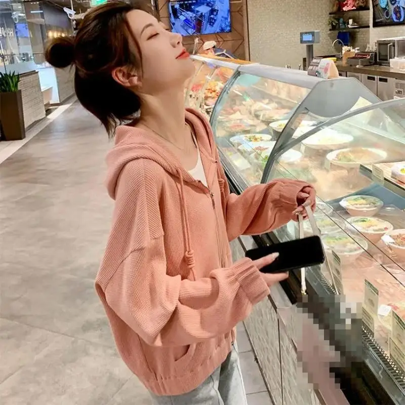 Korean Fashion Women's Hooded Sweatshirt Autumn New Item for Teenagers Loose and Versatile Casual Zipper Cardigan Student Tops