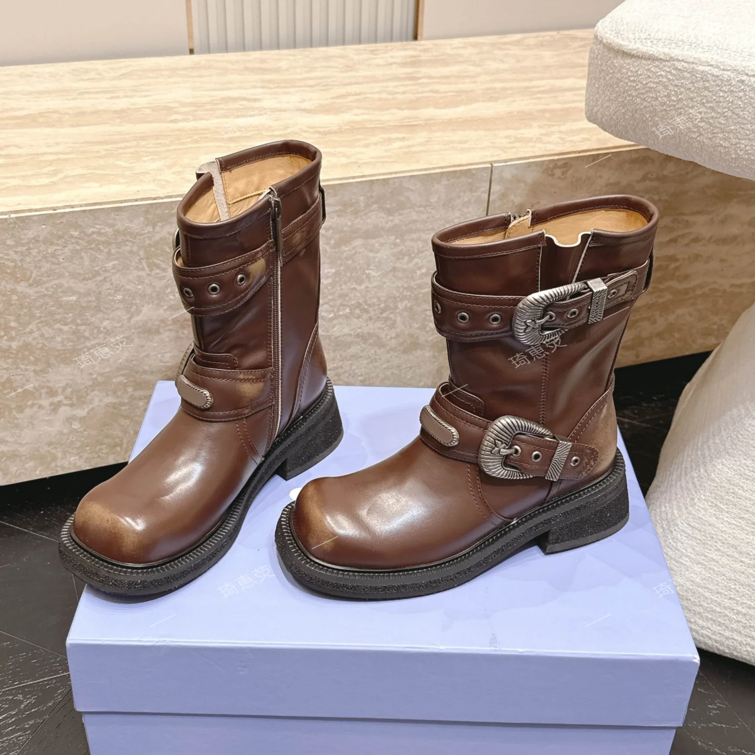 Platform Mellard Boots 2026 New Summer British-Style Western Cowboy Rider Ankle Boots Fashionable Single BootsZapatos De Mujer