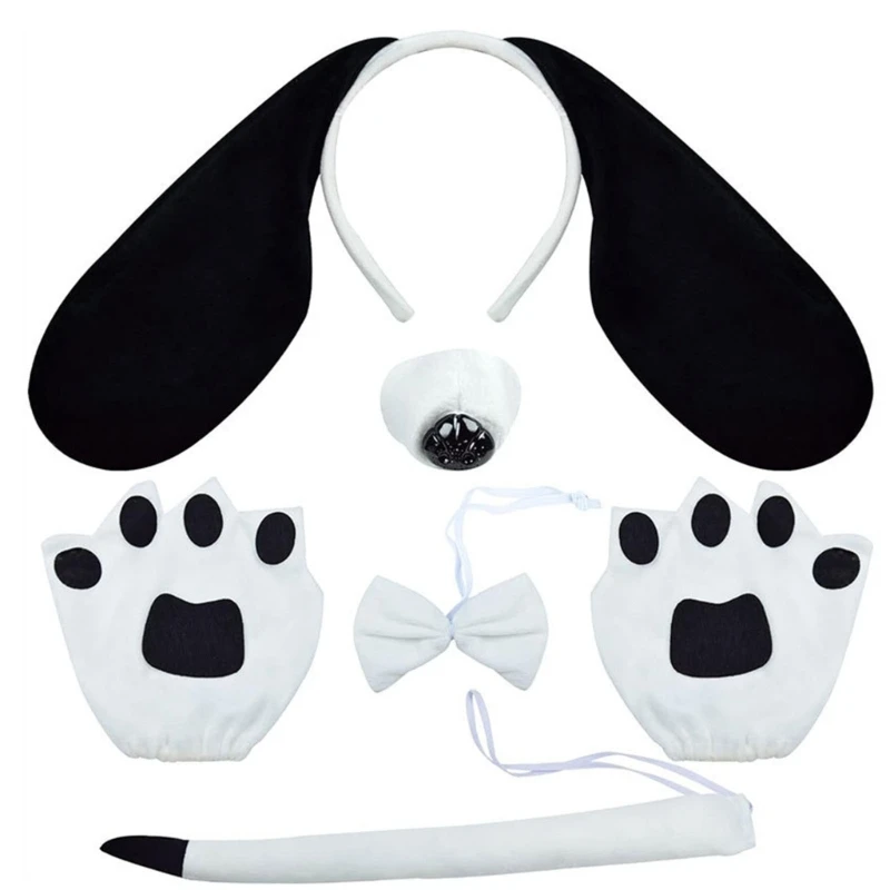 Dog Costume Accessories Dog Ear Headband Nose Tail Bowtie Glove and Skirt, Child Halloween Animal Fancy Dress up Outfit