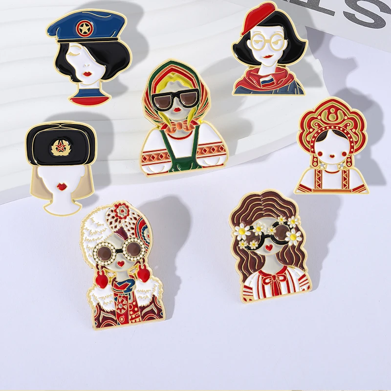 الروسية العرقية نمط التقاليد الجمركية شارة المينا دبوس الروسية التعشيش دمية كازان موسكو الفضاء الكلب دبابيس معدنية مجوهرات هدية #4